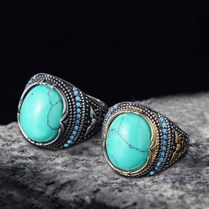 Pattern Turquoise Stainless Steel Ring