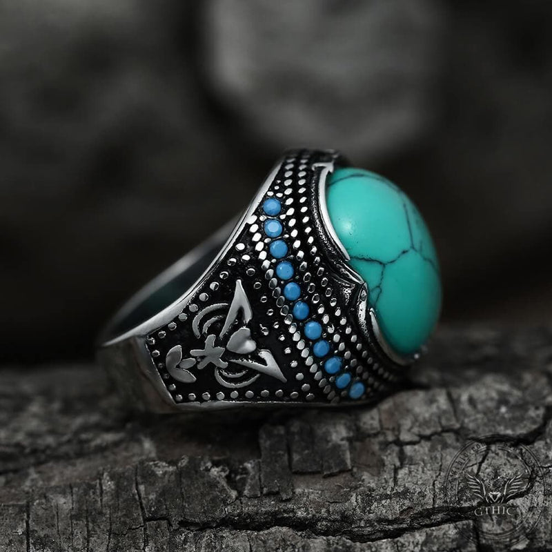 Pattern Turquoise Stainless Steel Ring