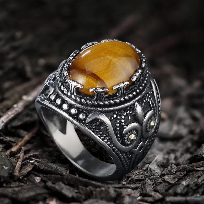 Pattern Turquoise Tiger-eye Stainless Steel Ring