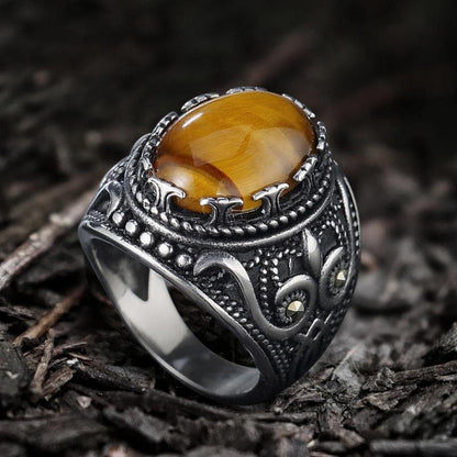 Pattern Turquoise Tiger-eye Stainless Steel Ring