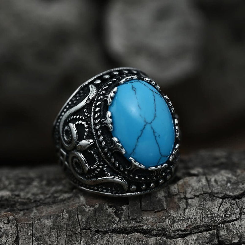 Pattern Turquoise Tiger-eye Stainless Steel Ring