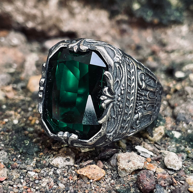 Patterns Green Zircon Stainless Steel Ring