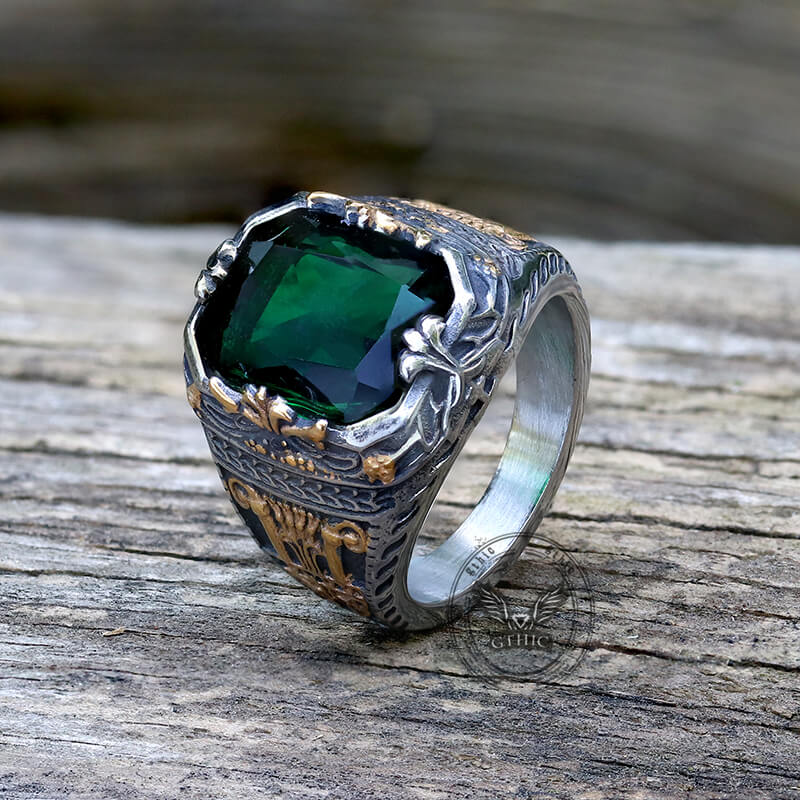 Patterns Green Zircon Stainless Steel Ring