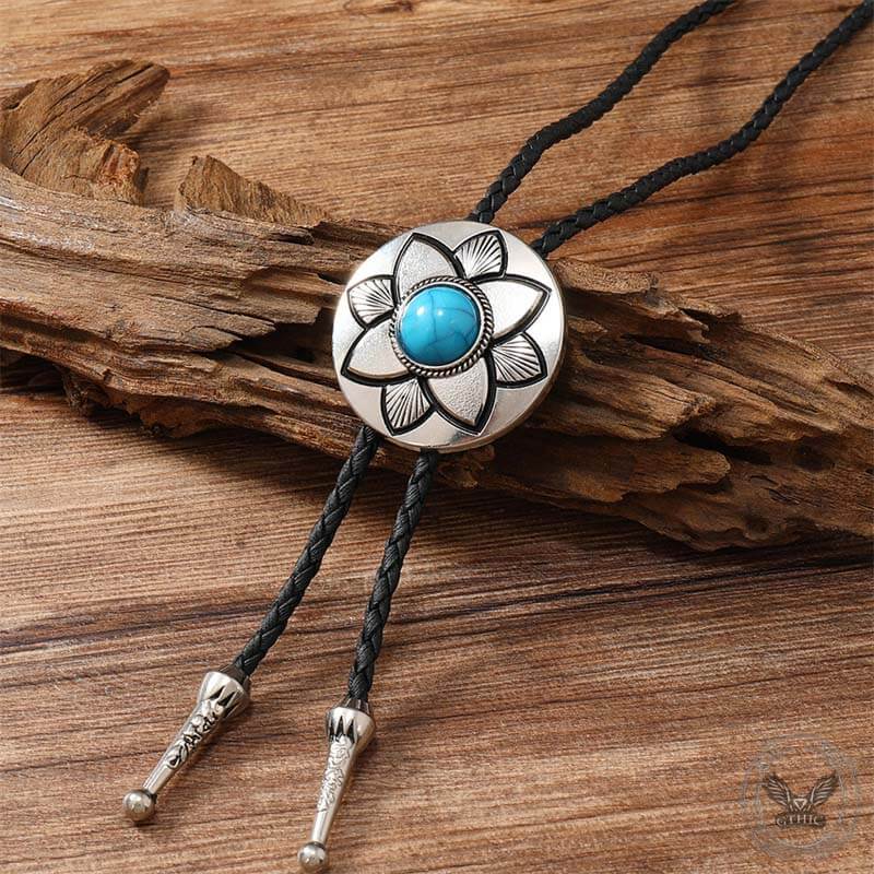 Petal Turquoise Leather Alloy Bolo Tie