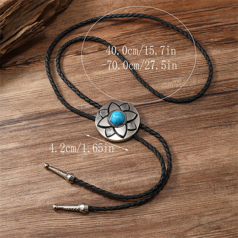 Petal Turquoise Leather Alloy Bolo Tie