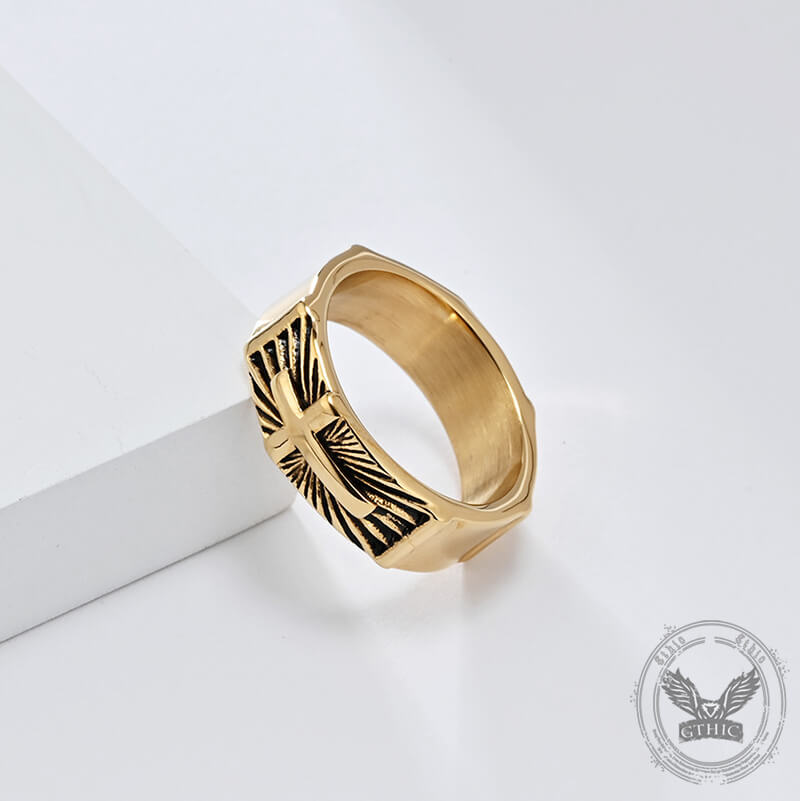 Polished Cross Pattern Stainless Steel Ring