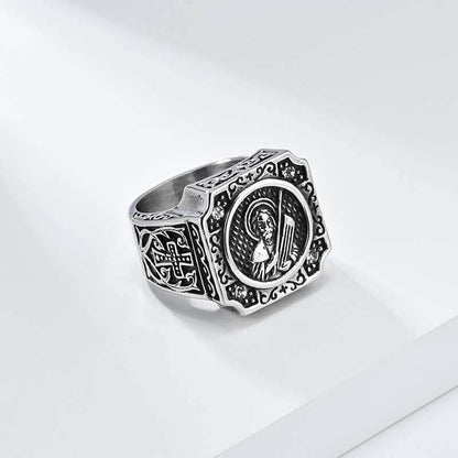 Portrait Cross Stainless Steel Ring