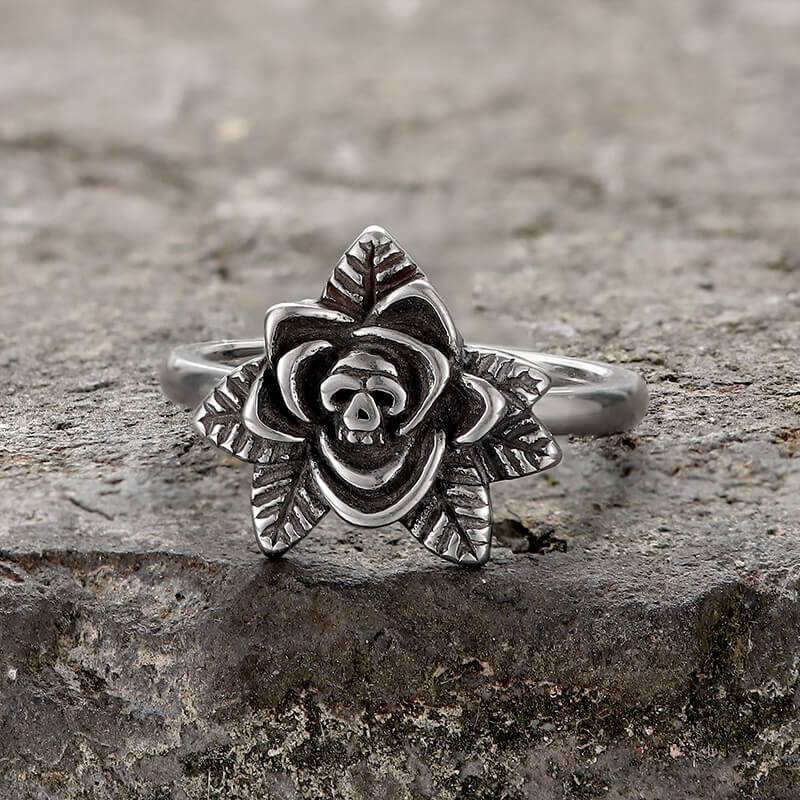Rose Skull Stainless Steel Ring