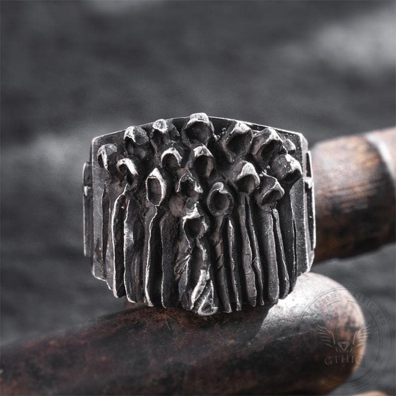 Ruin Cross Brass Sterling Silver Skull Ring