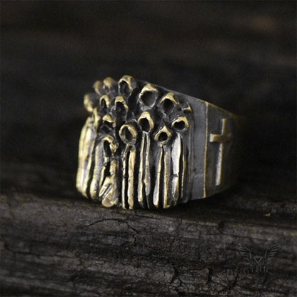Ruin Cross Brass Sterling Silver Skull Ring