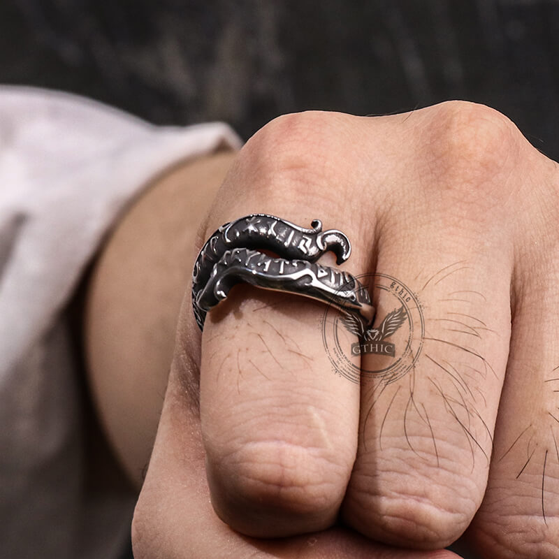 Rune Symbol Serpent Stainless Steel Viking Ring