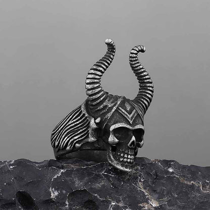 Satan Horn Stainless Steel Skull Ring