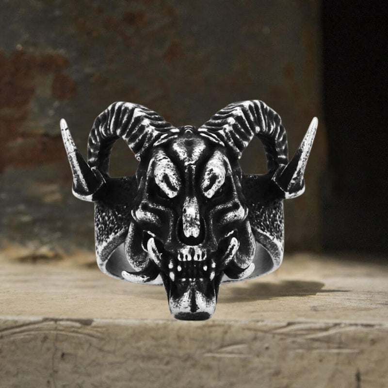 Satan Ram Head Stainless Steel Ring