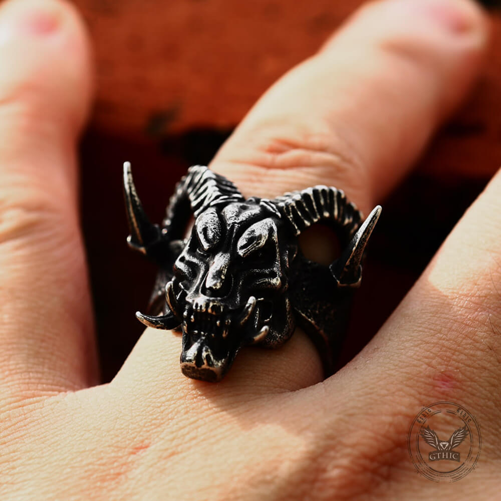 Satan Ram Head Stainless Steel Ring