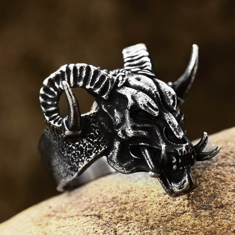 Satan Ram Head Stainless Steel Ring