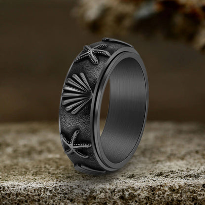 Shell Starfish Stainless Steel Spinner Ring