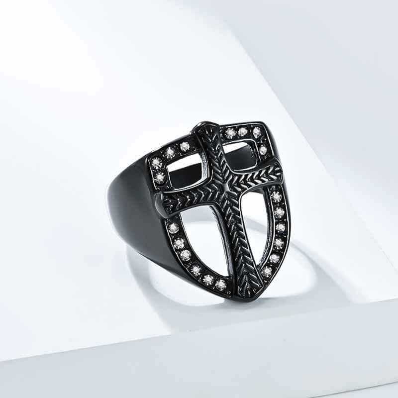 Shield Cross Diamond Stainless Steel Ring