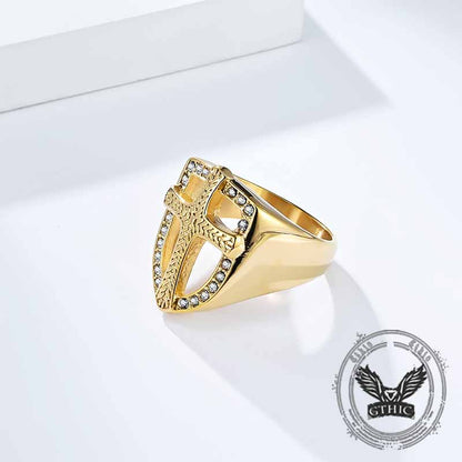 Shield Cross Diamond Stainless Steel Ring