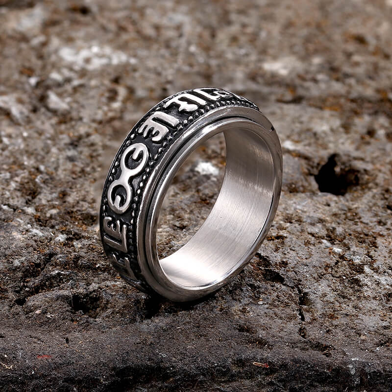 Six-word Mantra Stainless Steel Spinner Ring