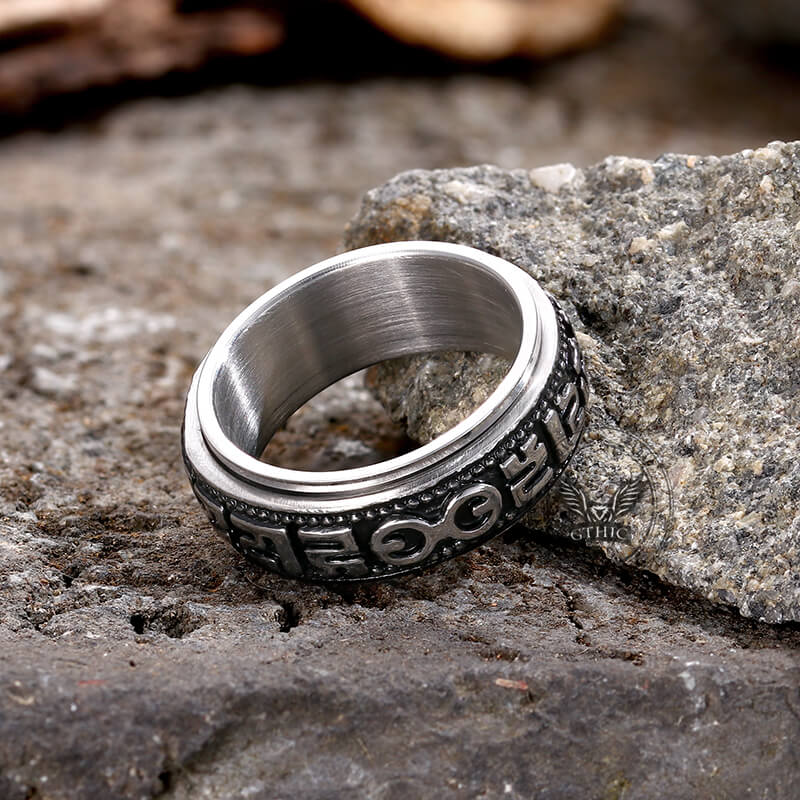 Six-word Mantra Stainless Steel Spinner Ring