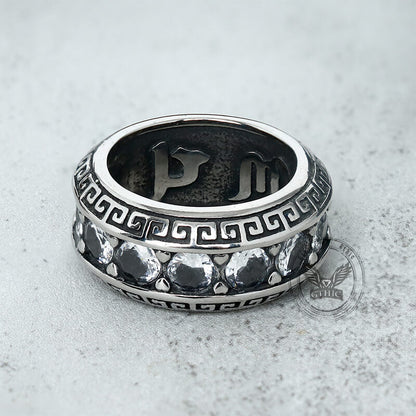 Six-word Mantra Zircon Stainless Steel Ring