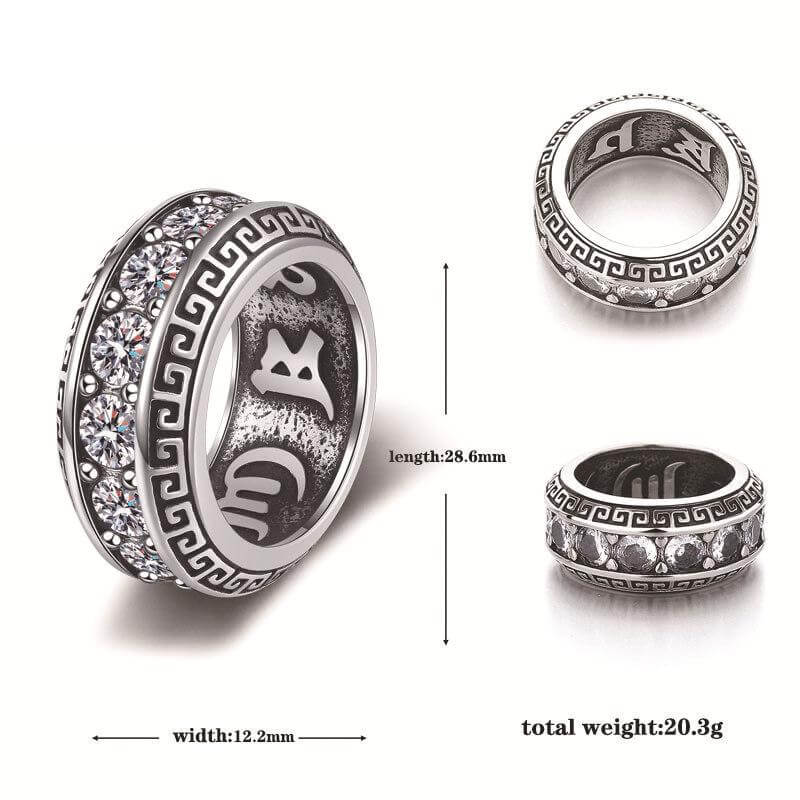 Six-word Mantra Zircon Stainless Steel Ring