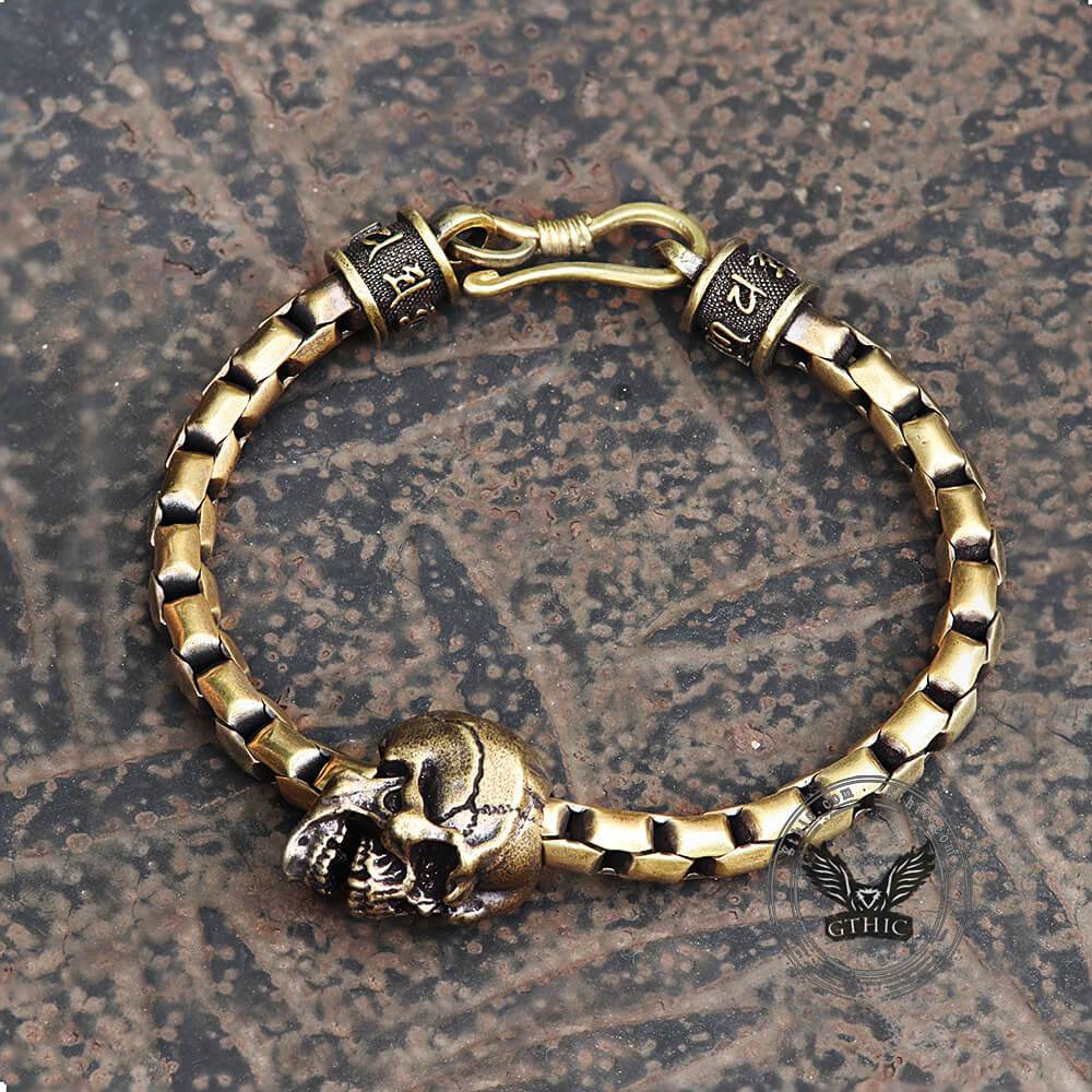 Skull Brass Box Chain Bracelet