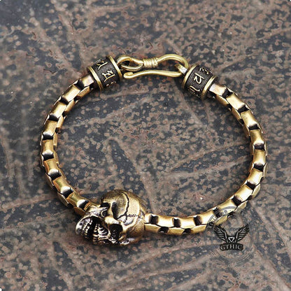 Skull Brass Box Chain Bracelet