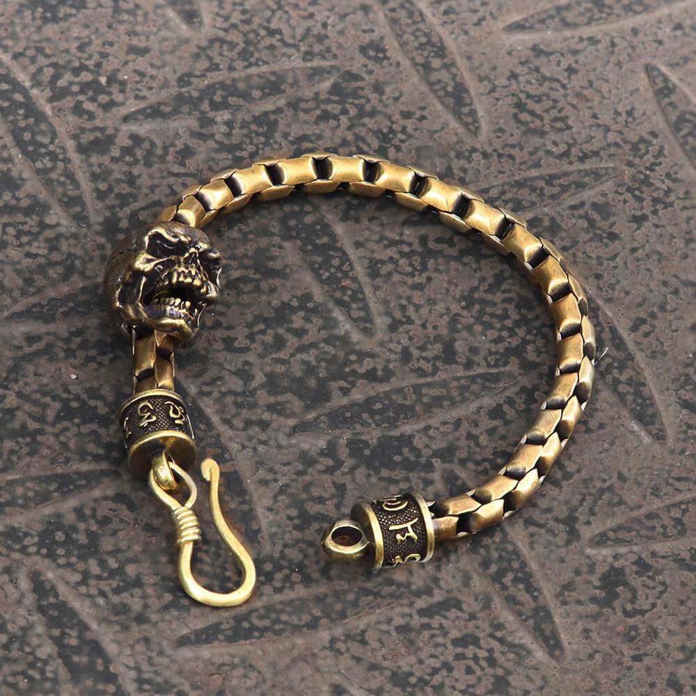 Skull Brass Box Chain Bracelet