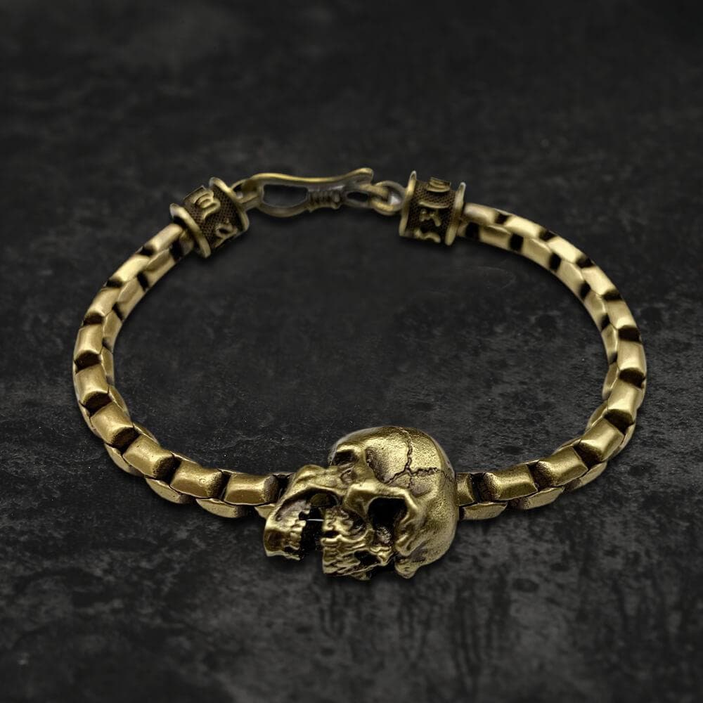 Skull Brass Box Chain Bracelet