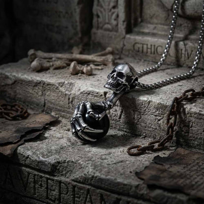 Skull Hand-held Gem Stainless Steel Pendant