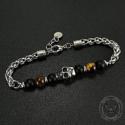 Skull Tiger Eye Stainless Steel Bracelet