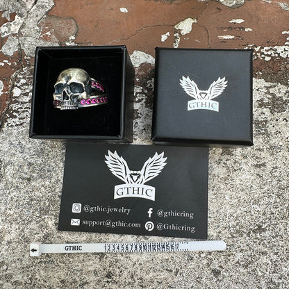 Skull Zircon-set Knot Band Sterling Silver Ring