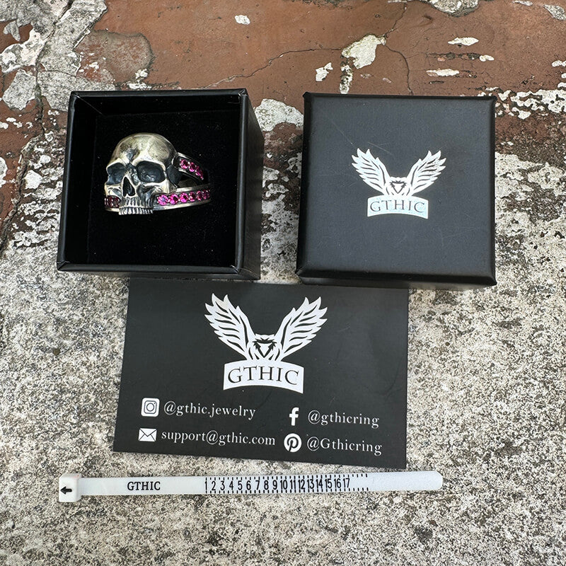 Skull Zircon-set Knot Band Sterling Silver Ring