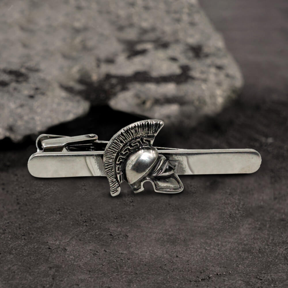 Spartan Helmet Brass Cufflinks Tie Clip