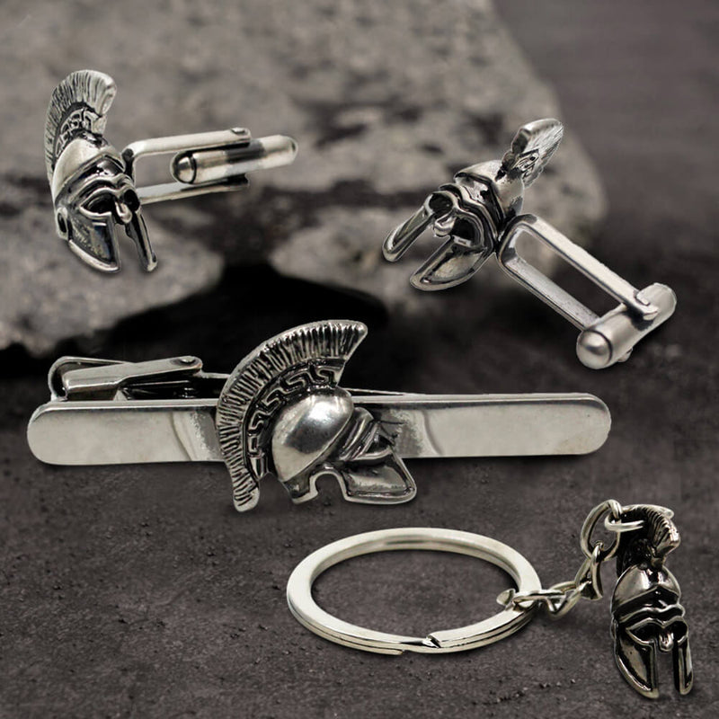Spartan Helmet Brass Cufflinks Tie Clip