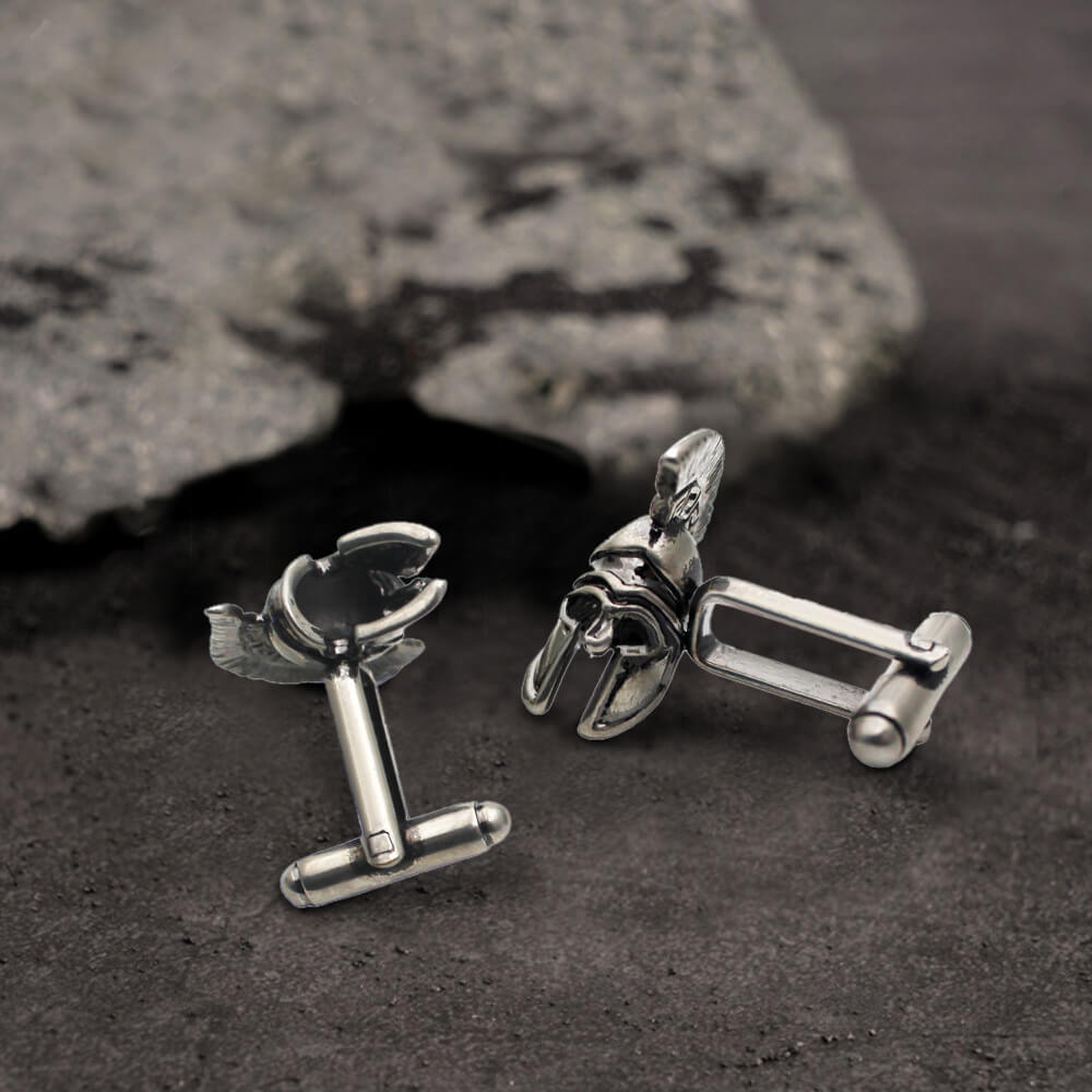 Spartan Helmet Brass Cufflinks Tie Clip