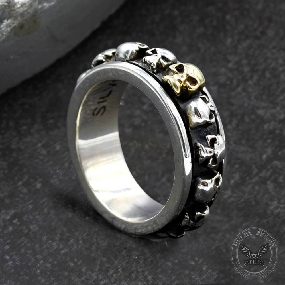 Skull Punk Sterling Silver Spinner Ring