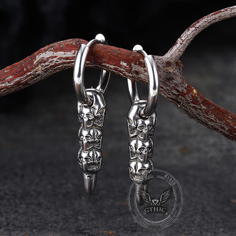 Stacked Skull Bullet Stainless Steel Earrings