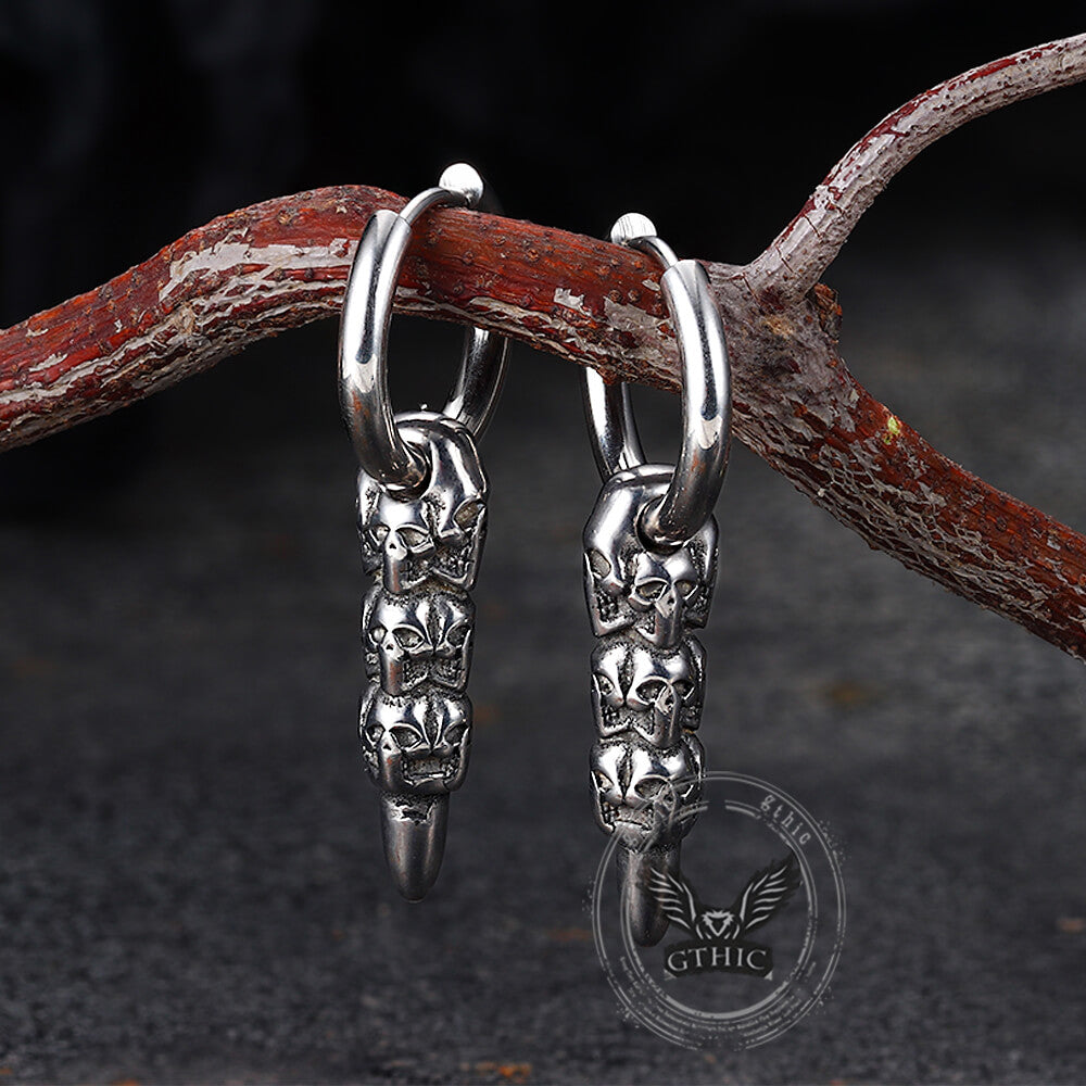 Stacked Skull Bullet Stainless Steel Earrings