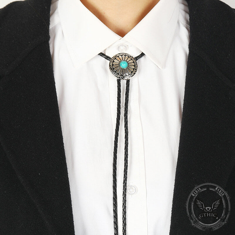 Sunflower Design Turquoise Alloy Bolo Tie