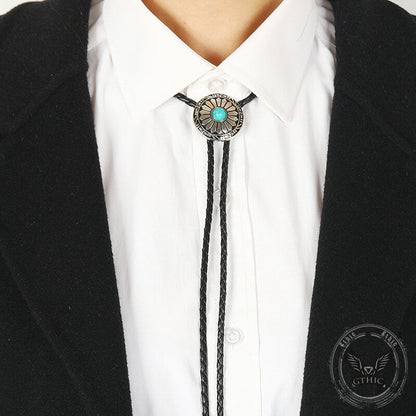 Sunflower Design Turquoise Alloy Bolo Tie