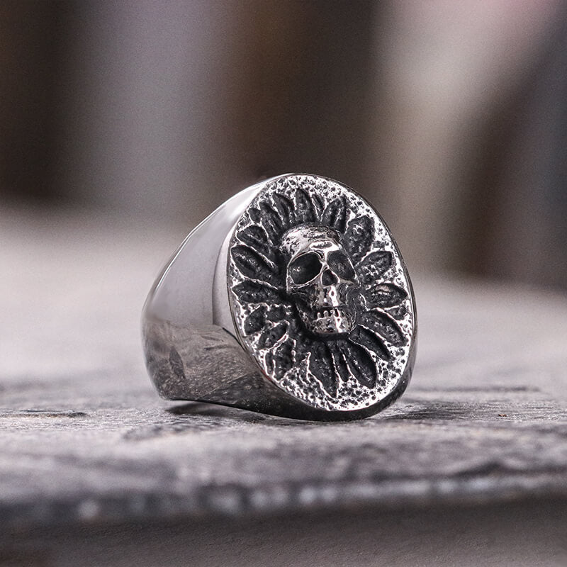 Sunflower Skull Stainless Steel Ring