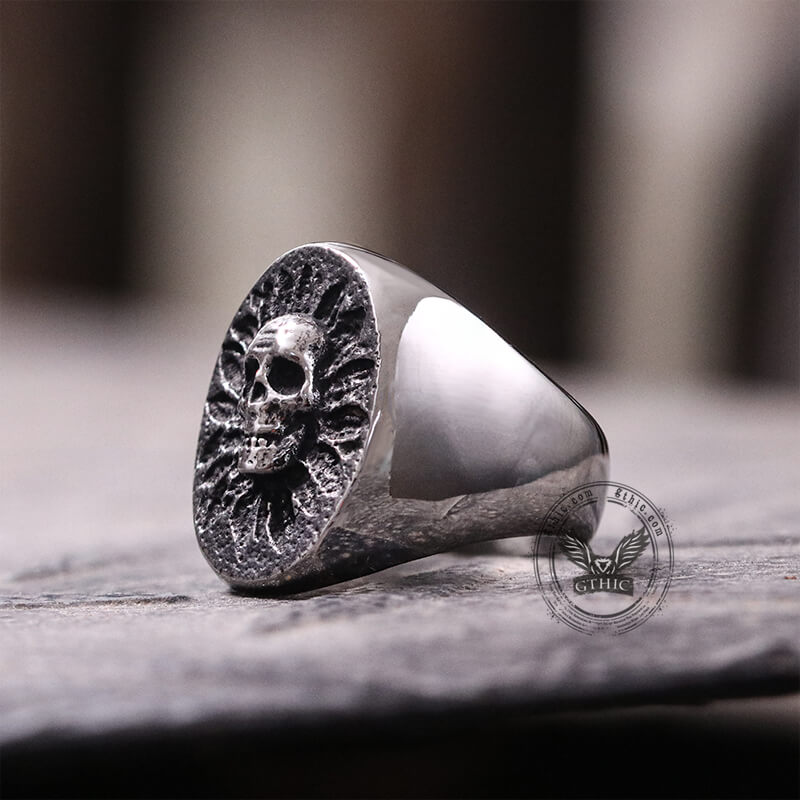 Sunflower Skull Stainless Steel Ring