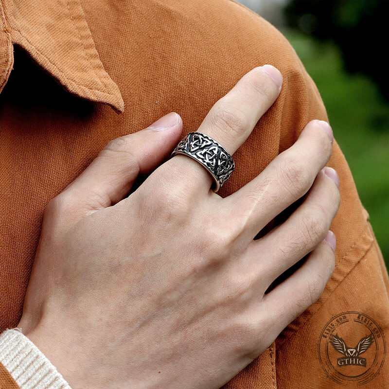 Surrounded Celtic Knot Stainless Steel Viking Ring
