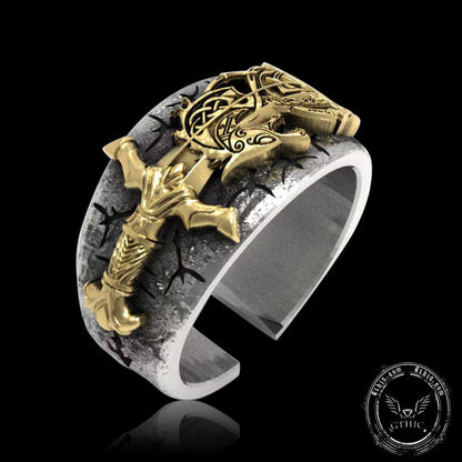 Sword Norse Dragon Sterling Silver Open Ring
