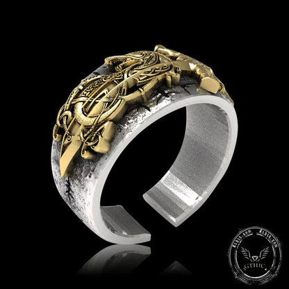Sword Norse Dragon Sterling Silver Open Ring