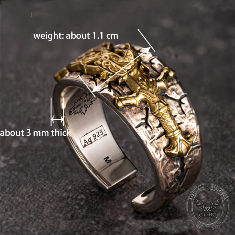 Sword Norse Dragon Sterling Silver Open Ring