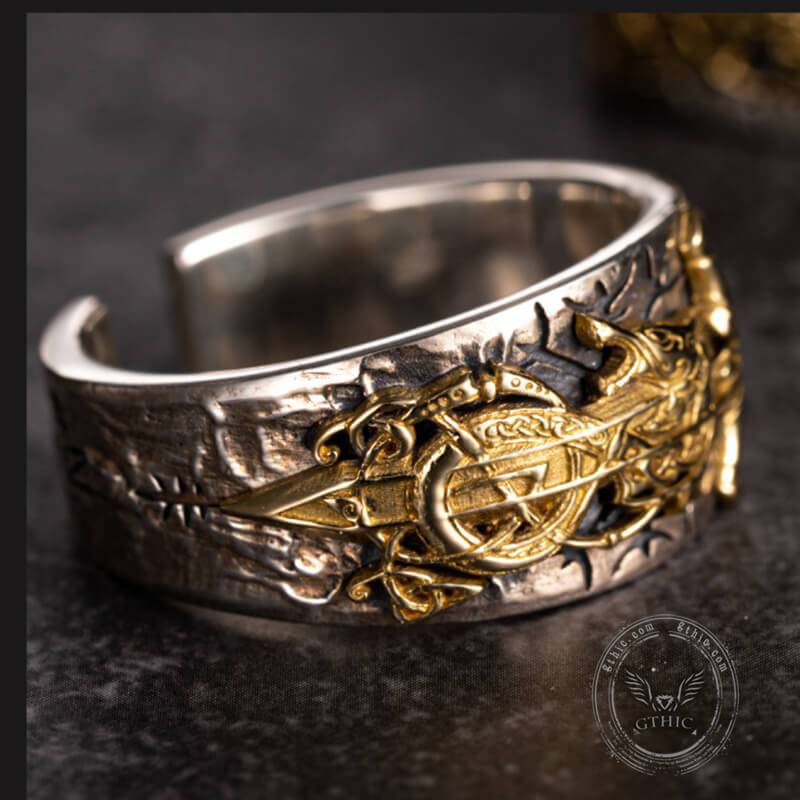 Sword Norse Dragon Sterling Silver Open Ring