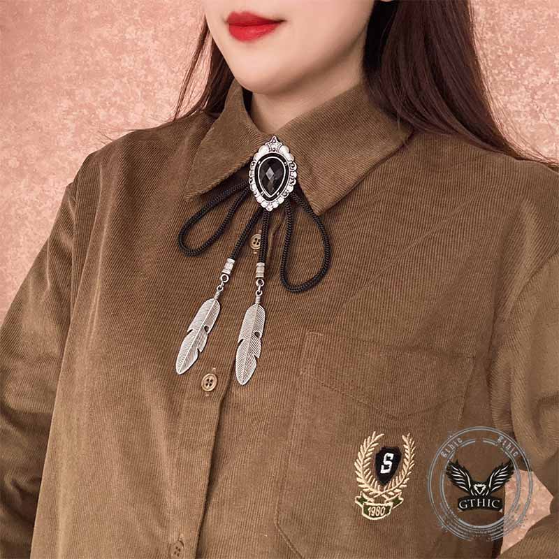 Teardrop-shaped Gemstone Alloy Bolo Tie